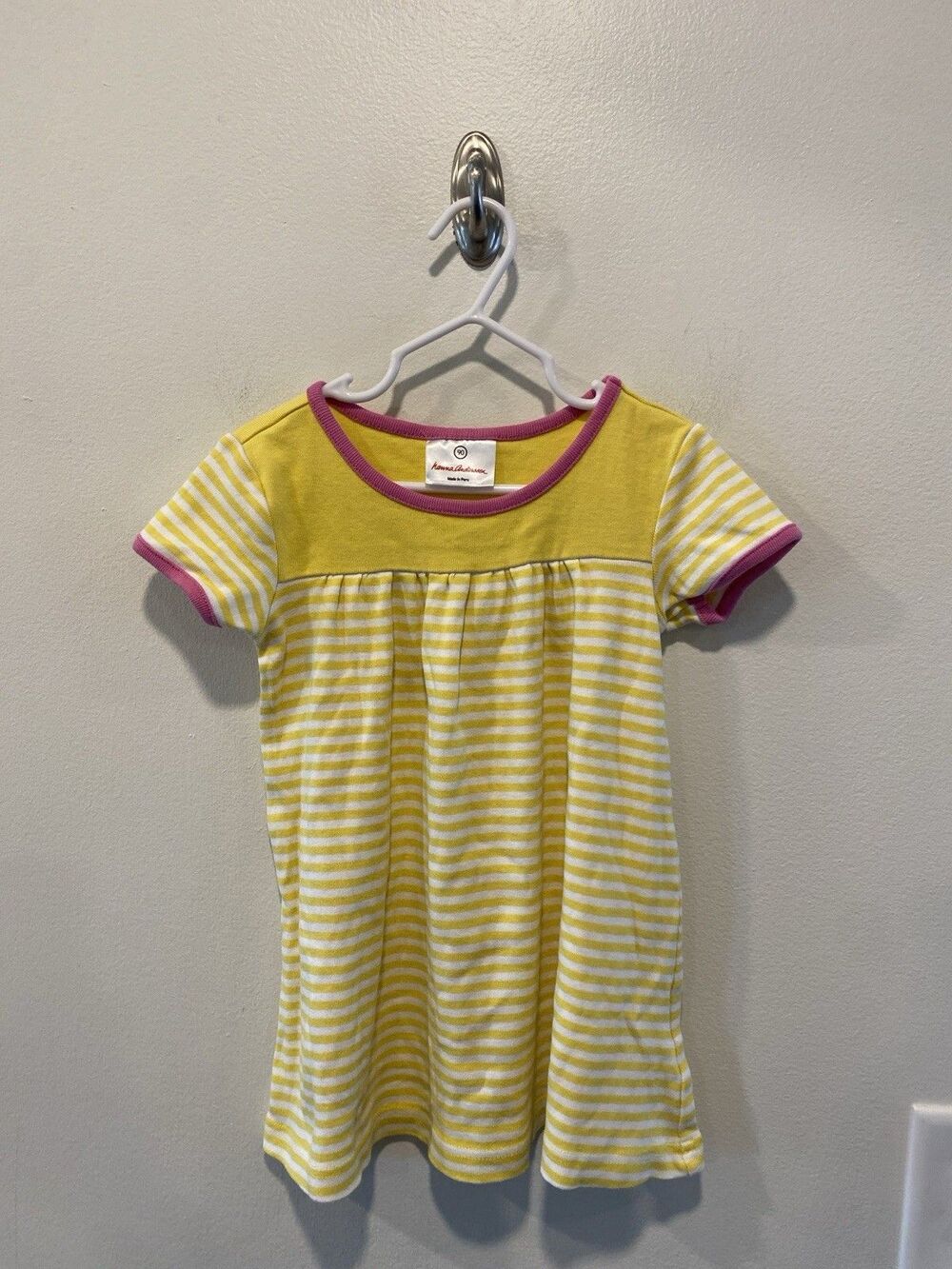 Hanna Andersson Short Sleeve Striped Dress Size 90 or US size 3 Yellow stripes